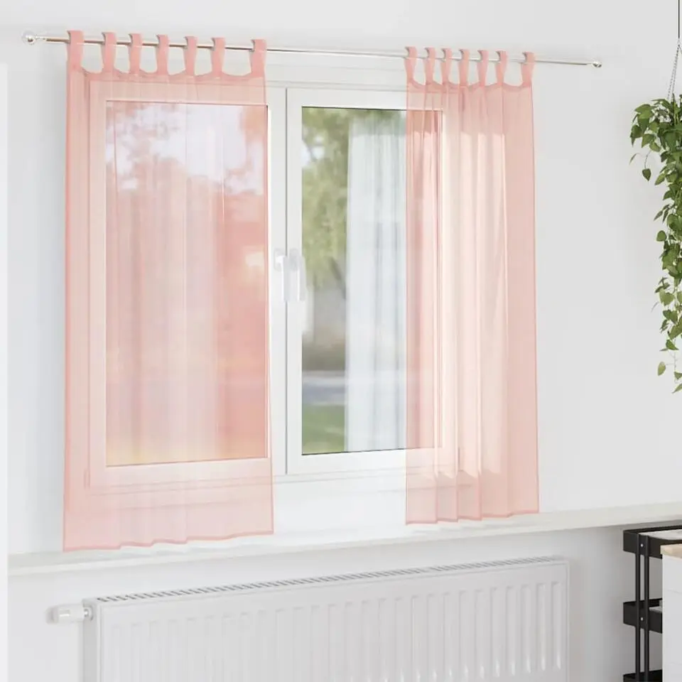 vidaXL Gordijnen van voile met lussen - Roze - 140x140 cm - Stof - 2 Stuks
