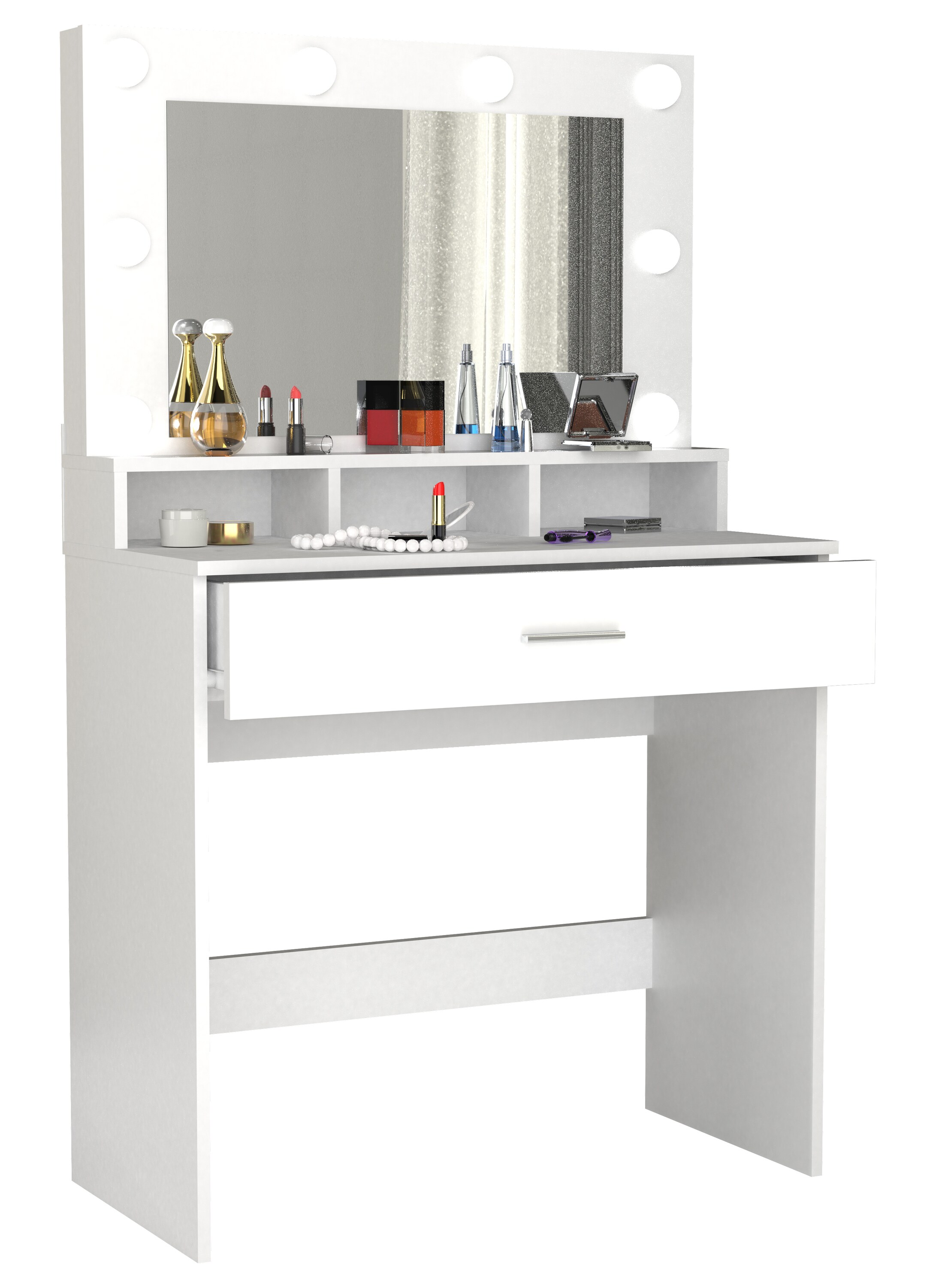 VCM Schminktisch Frisiertisch Schminkschrank Kosmetiktisch Spiegel Beleuchtung Schublade Kosmal