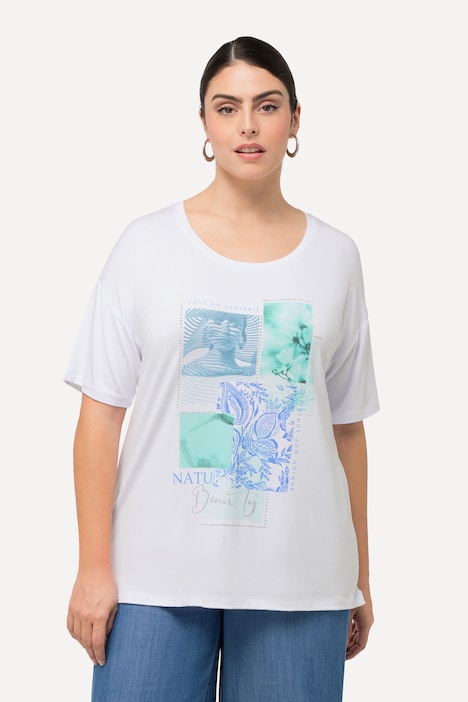 T-Shirt, Patchmotiv, Ziersteine, Rundhals, Halbarm