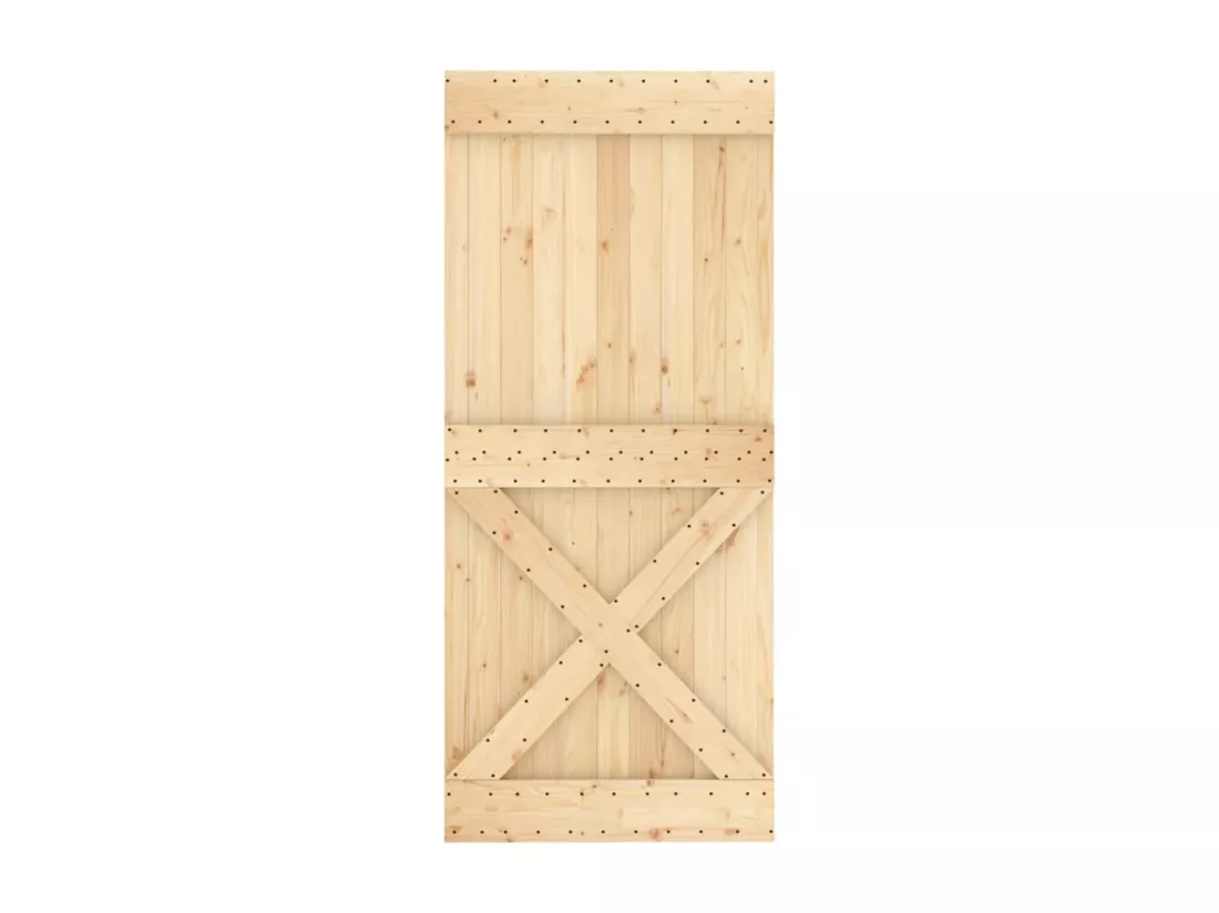 Porte coulissante et kit de quincaillerie 90x210 cm pin massif