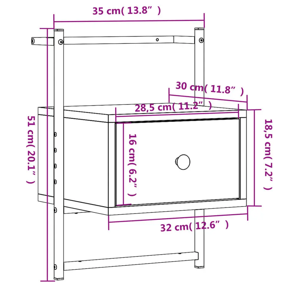 vidaXL - Set van 2 Industrieel wand Nachtkastjes - Gerookt eiken - 35x30x51 cm
