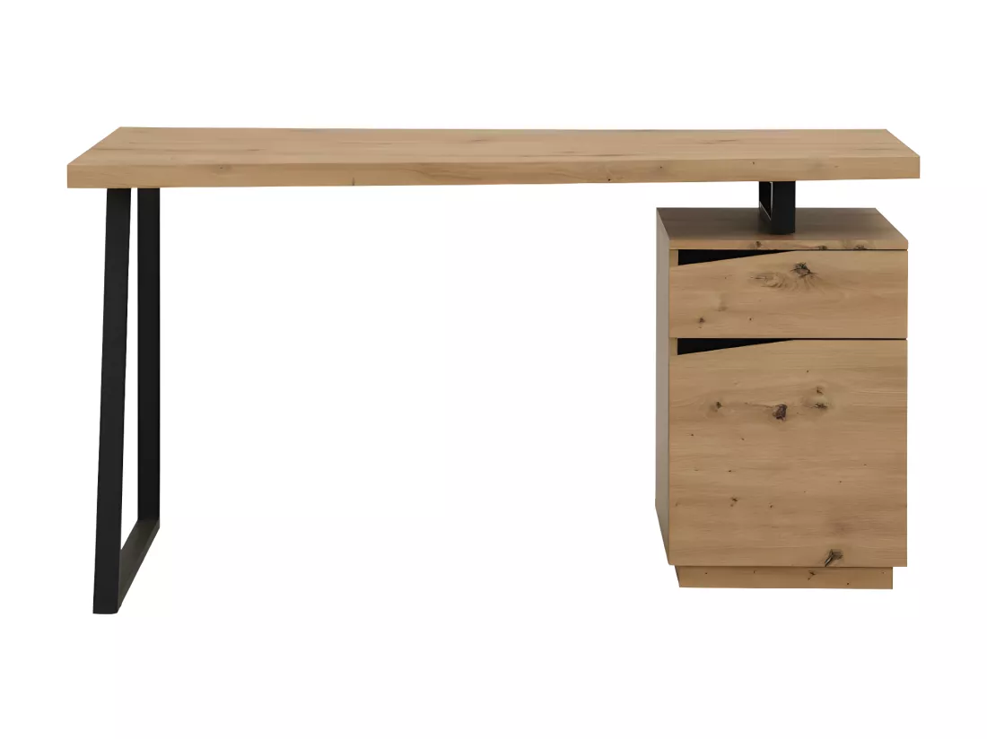 Bureau GOTAMA - 1 tiroir et 1 porte - MDF et acier - Chêne et noir