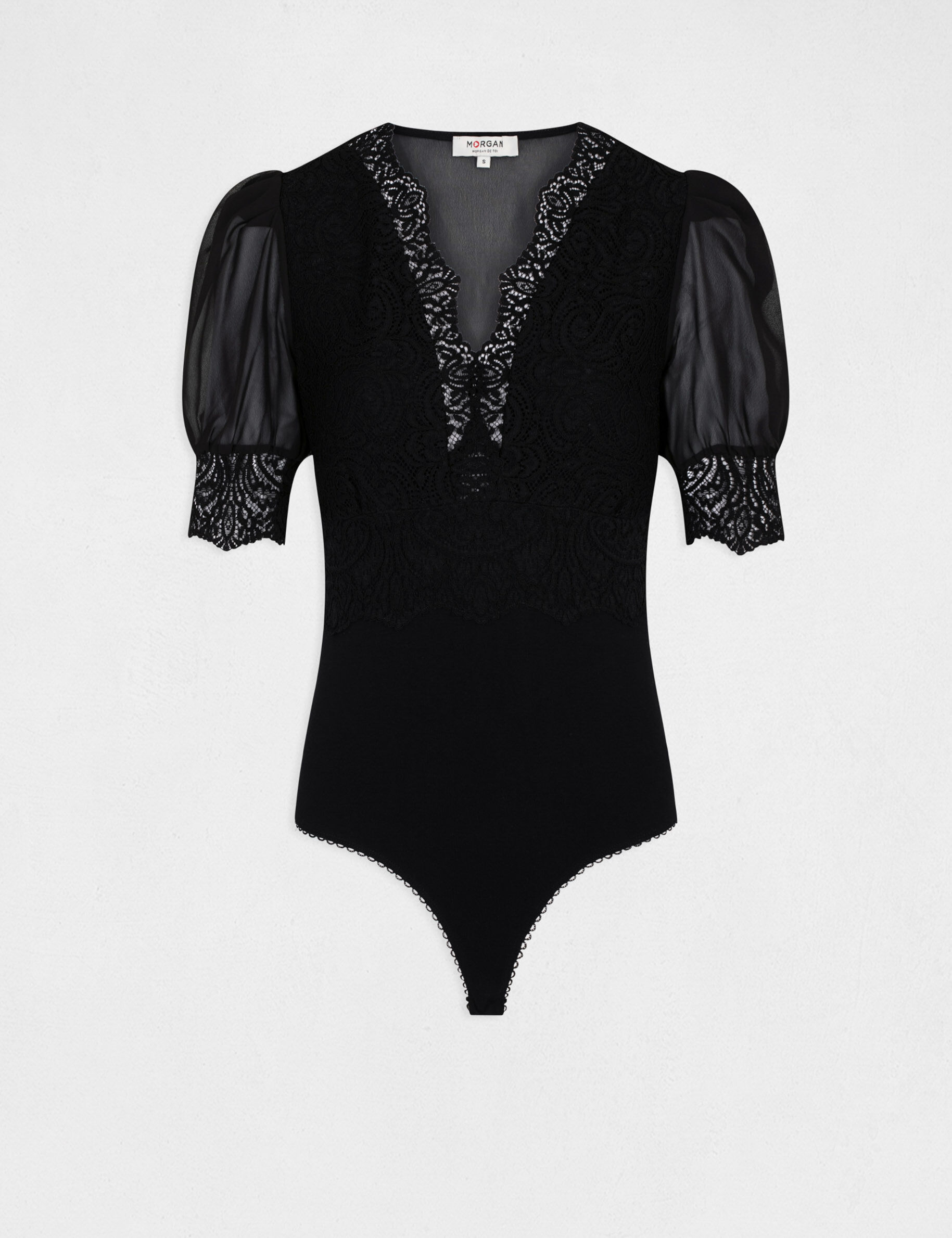 Body manches courtes à dentelle noir femme - noir