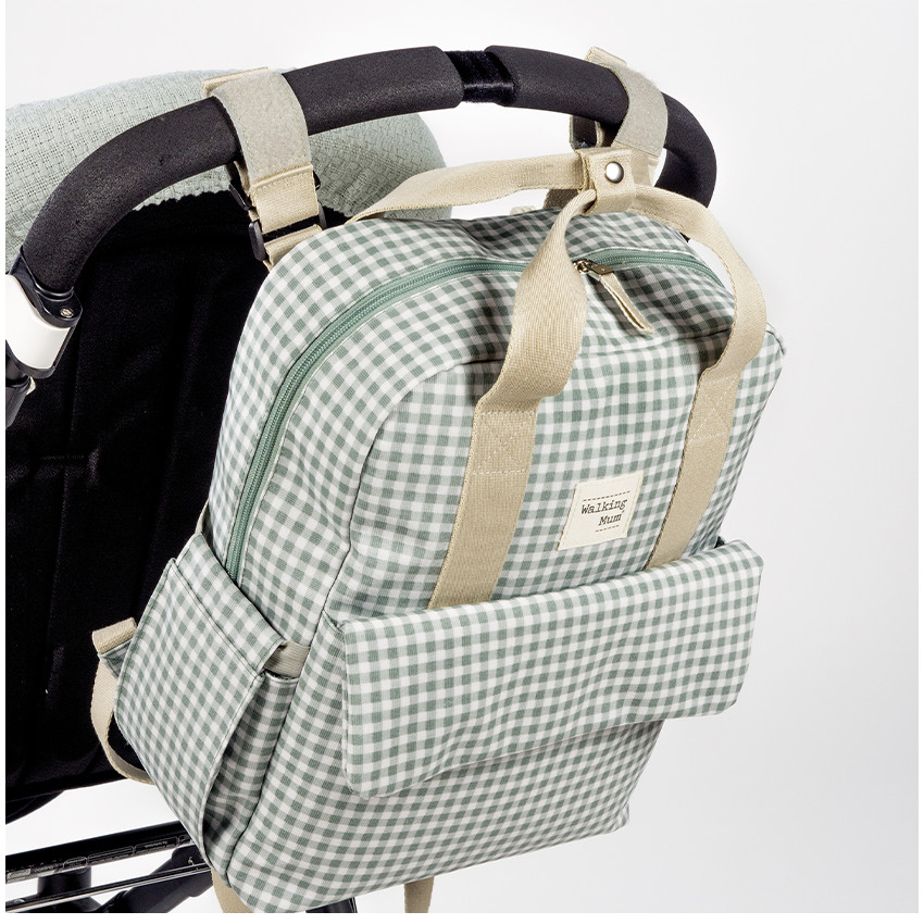 Sac à dos à langer I Love Vichy + tapis vert