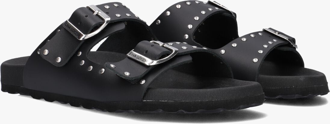 zwarte lina locchi slippers 2 gesp slipper met studs