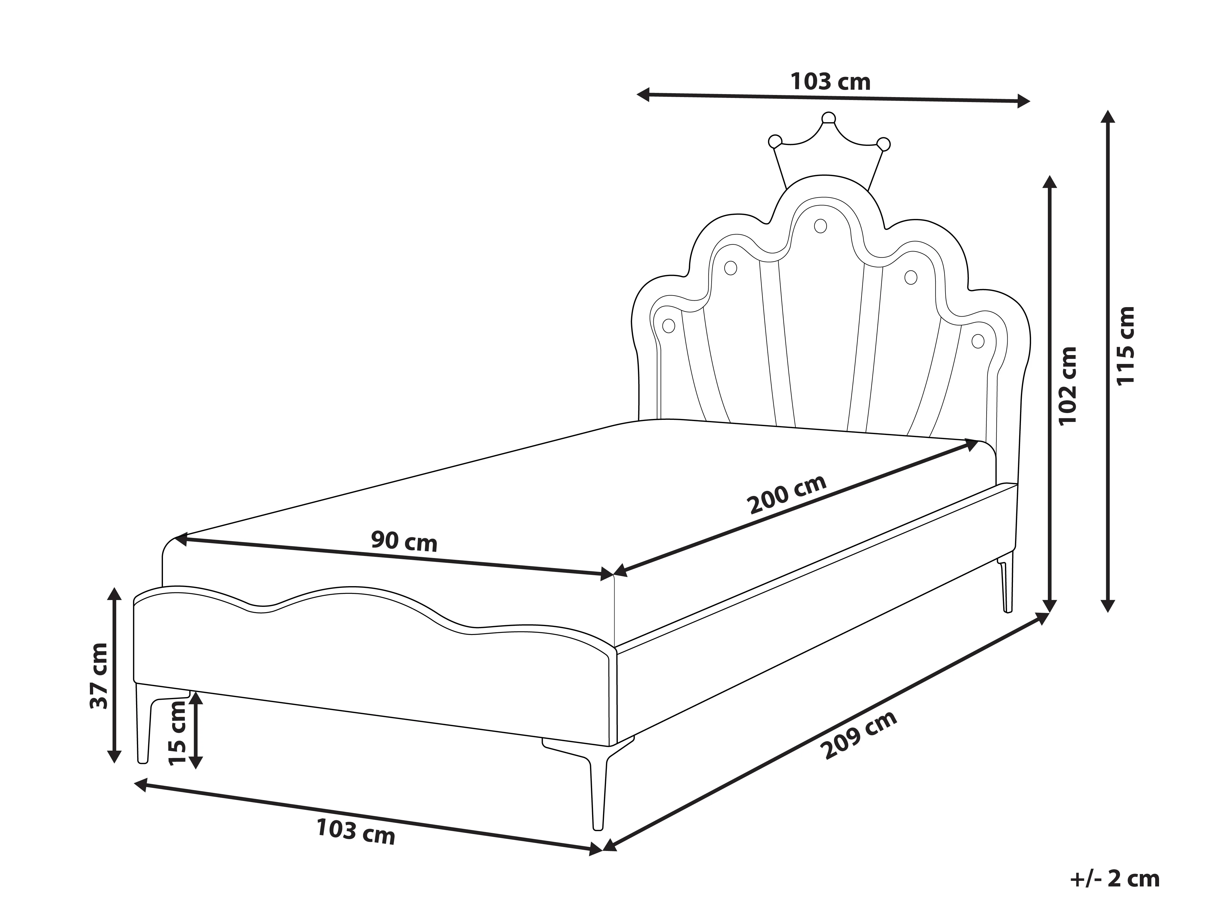Kinderbed Kroon Fluweel RUBIAN 90 x 200 cm met LED-verlichting Wit