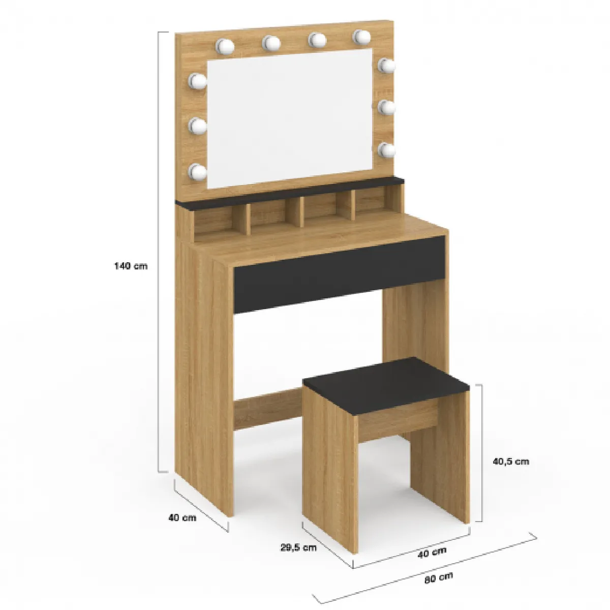 Idmarket Coiffeuse ZELIA hêtre et noir LED