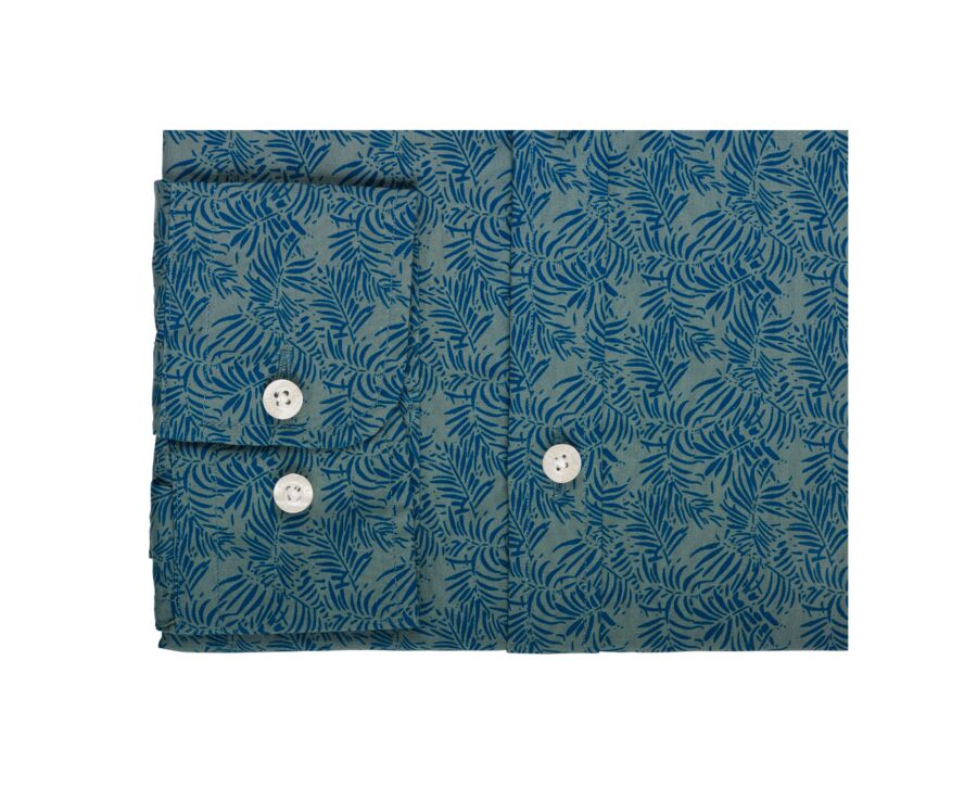 Chemise coton homme bleue à motif tropical vert - NAUBERT