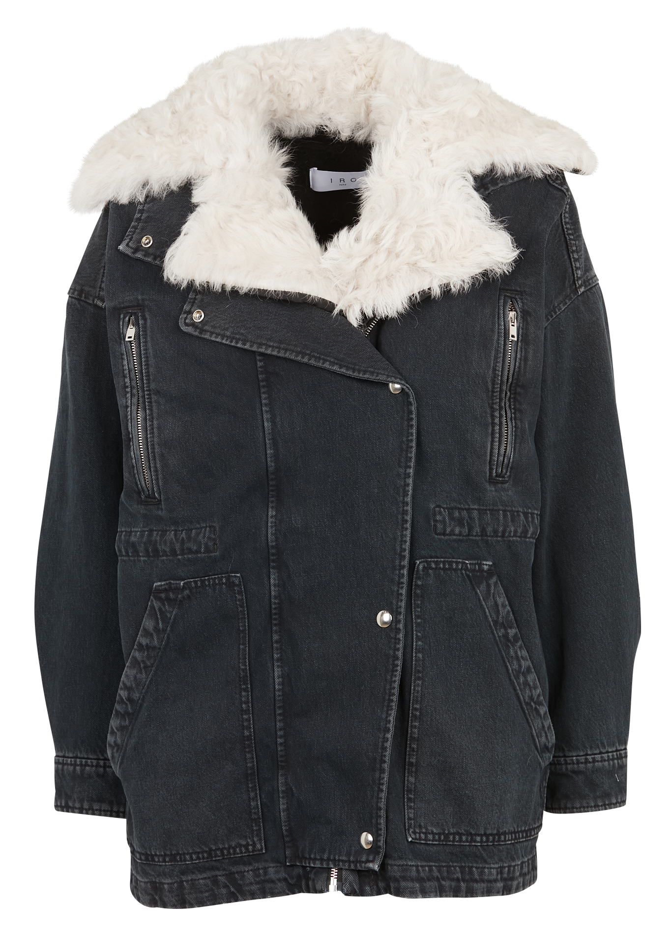 DIKAI - Blouson en jean col cranté en laine| Noir
