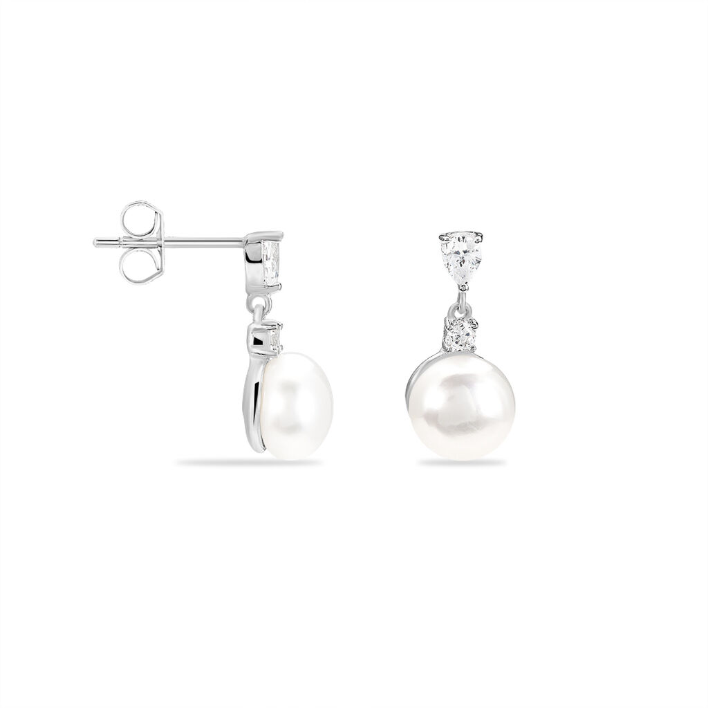 Boucles D'oreilles Pendantes Melya Argent  Perle De Culture Et Oxyde
