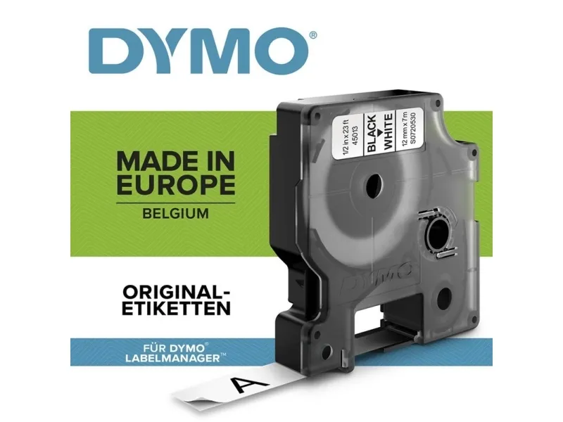 Labeltape DYMO® D1 sort på hvid 12mm x 7m