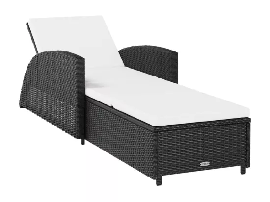 Chaise longue avec coussin blanc crème Résine tressée Noir