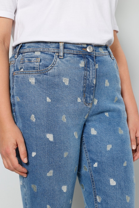 7/8-Jeans, Slim Fit, Herzen-Stickerei, 5-Pocket