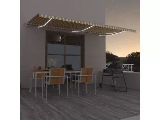 Auvent automatique capteur de vent/LED 600x300cm Jaune et blanc
