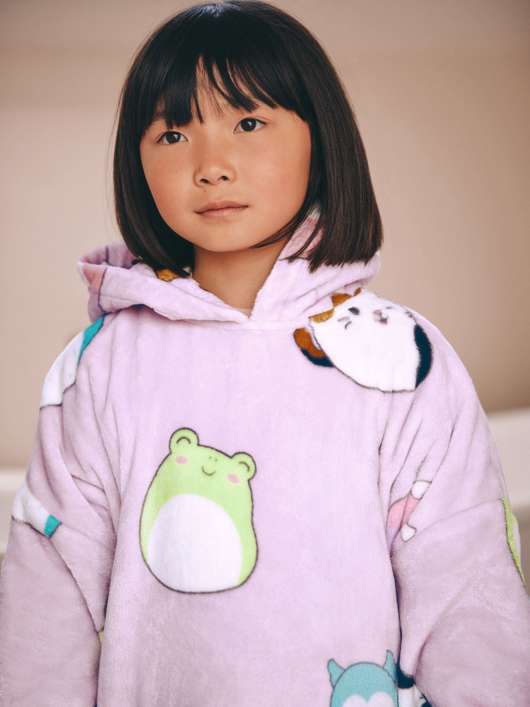 Lila-paars - Squishmallow fleecedeken met capuchon (5-16jr)