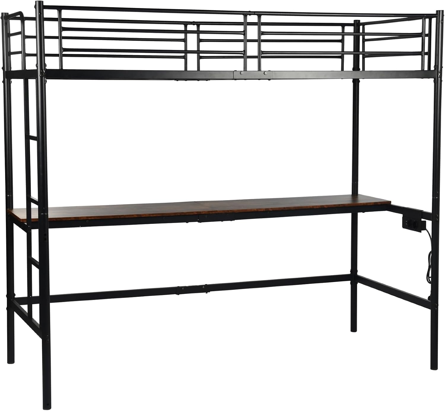 HOMYLIN Kinder-Hochbett aus Metall mit Arbeitszimmer, USB-Ladestation, integrierte Leiter, Hochbett für Kinderzimmer, Jugendliche & Arbeitszimmer, geeignete Matratze 90 x 200 cm, Schwarz