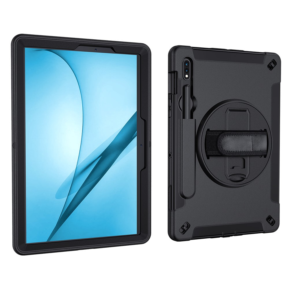Samsung Galaxy Tab S7 FE 5G Hybrid Outdoor Case Hülle Handschlaufe   Schultergurt - Schwarz