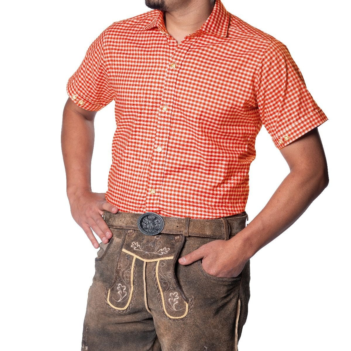 Oktoberfest Blouse Oranje Heren Korte Mouw