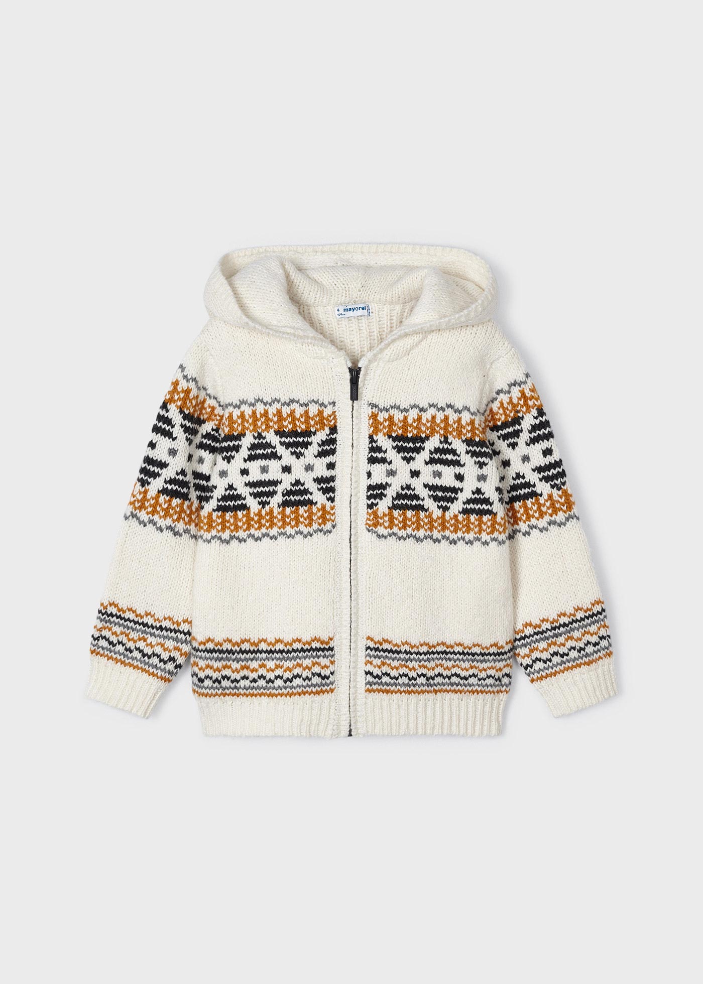 Cardigã infantil de jacquard com fecho de correr.