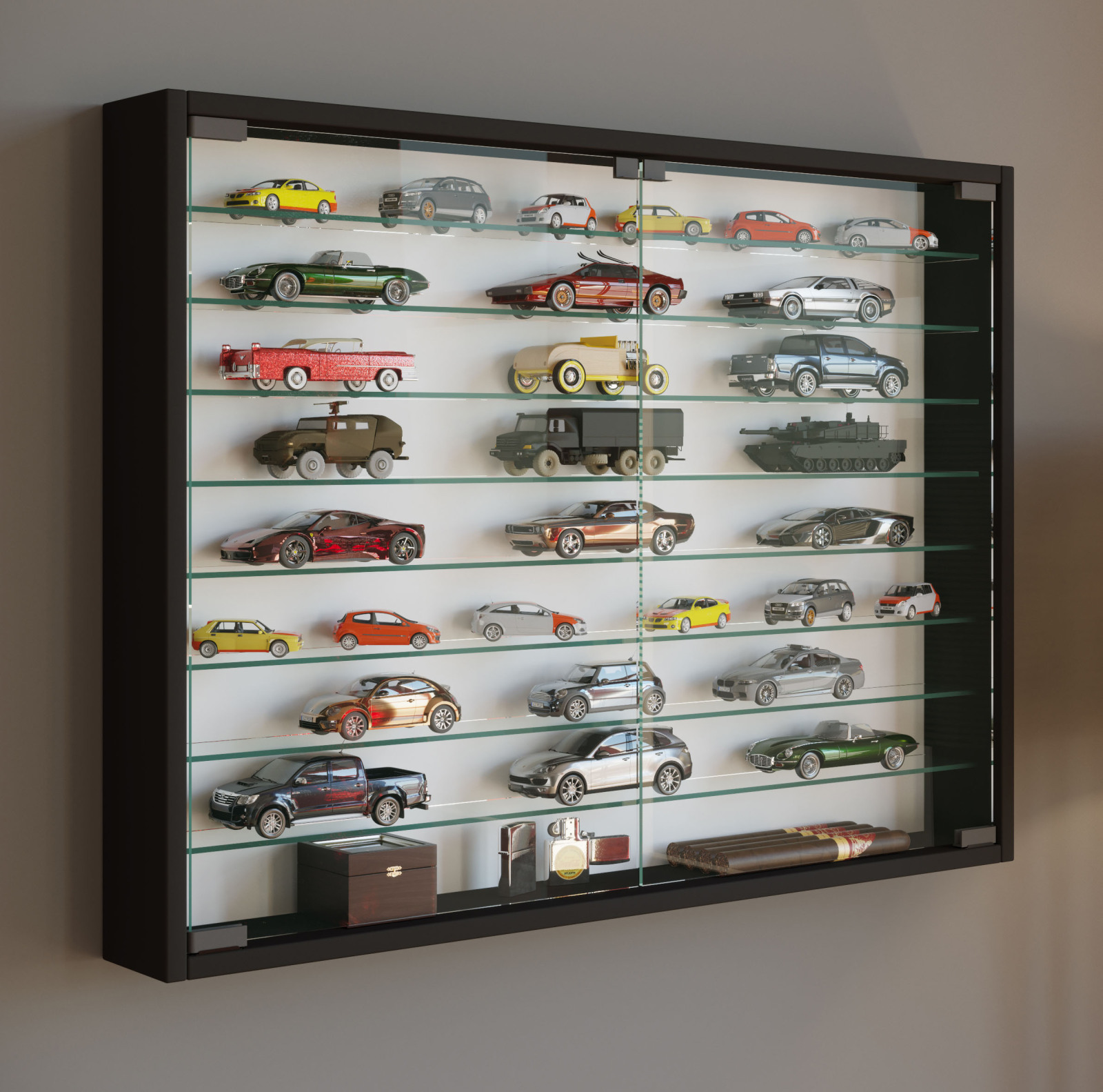Hängevitrine MANDOSA XXL - schwarz - mit 8 Glasböden