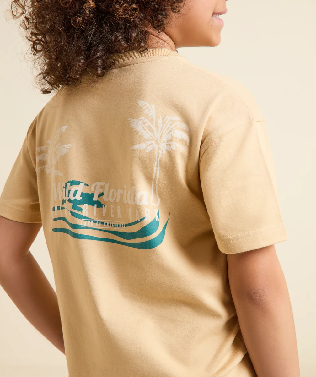 t-shirt bébé garçon en coton bio beige avec palmiers et messages florida