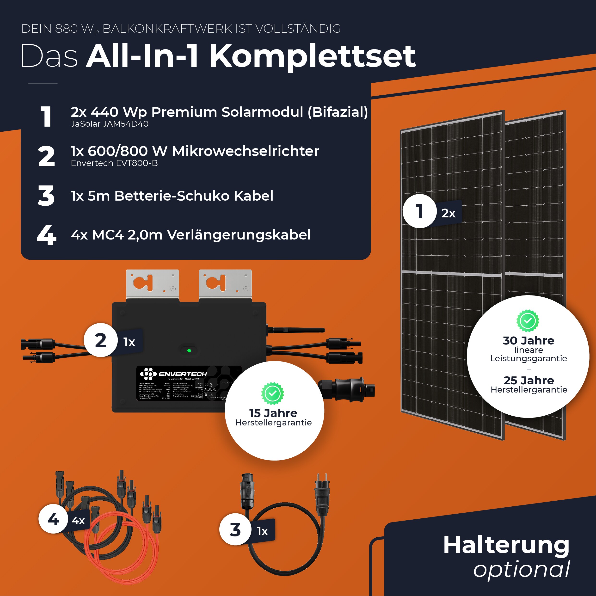Solarway Balkonkraftwerk 880W / 800W Solaranlage Steckerfertig WIFI Komplettset Photovoltaik Anlage