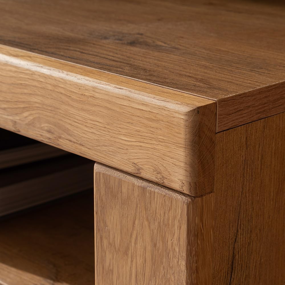 Lomadox Wohnzimmer Lowboard Fernsehschrank mit 138 cm Breite in Eiche teilmassiv, mit 2 offenen Fächern & 2 Schubladen, Echtholz/Massivholz-Fronten, geölt