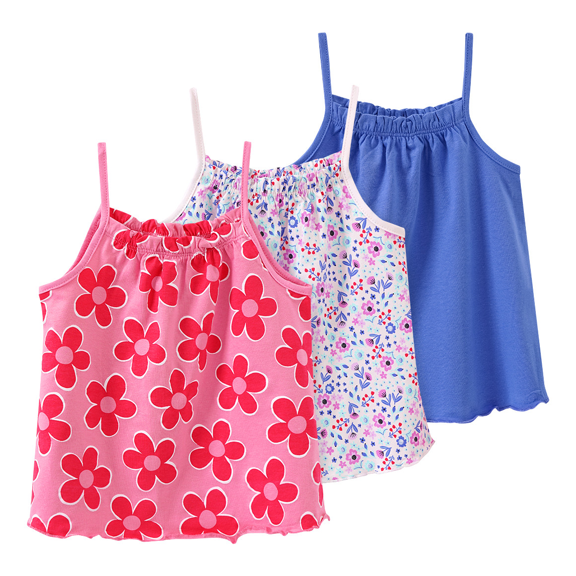 Famy 3 Mädchen Tops mit bunten Motiven zartrosa / blau / rosa