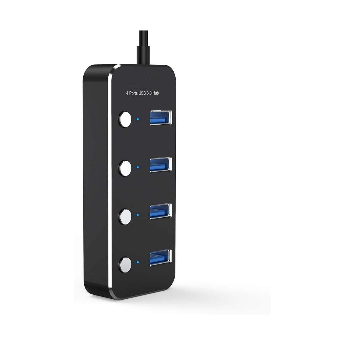 NÖRDIC drevet 4-ports hub USB 3.0 5Gbps med individuell bryter 25 cm kabel aluminium svart med strømforsyning