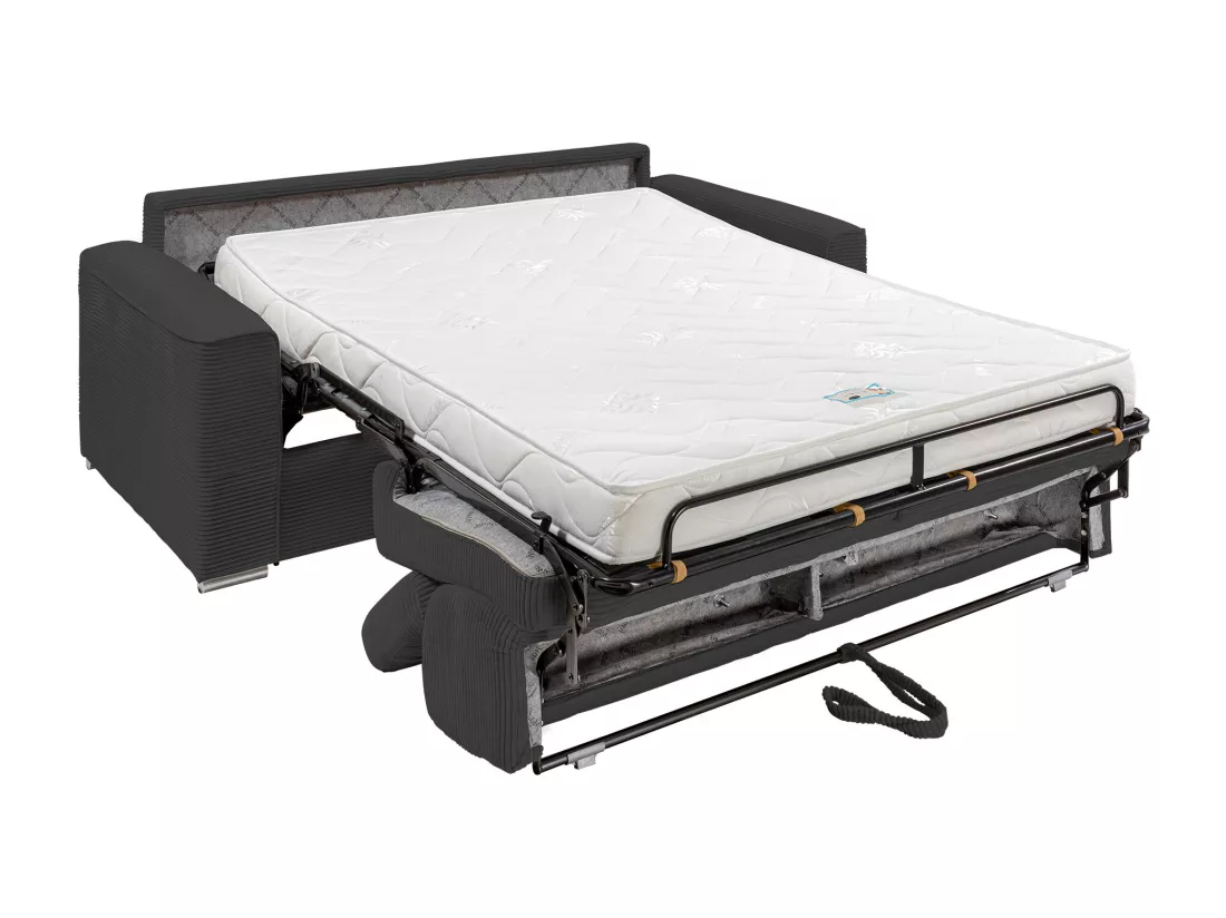 Canapé 4 places convertible express en velours côtelé gris - Couchage à lattes larges 160 cm - Matelas 14 cm - VIZIR