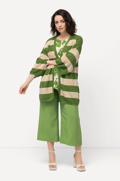 Strickjacke, Streifen, offene Form, V-Ausschnitt, 3/4-Arm
