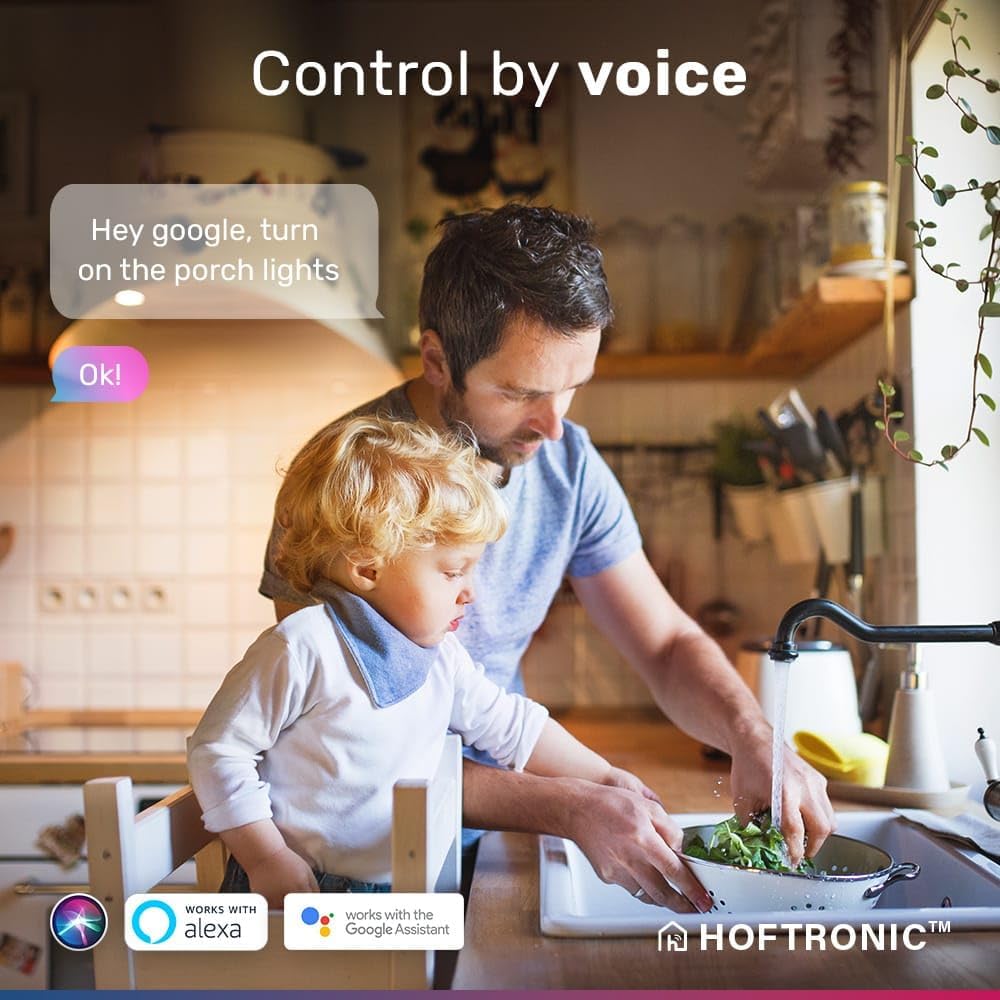 HOFTRONIC Milano - 6er Mini LED Einbaustrahler 12V Edelstahl - Smart Home - WiFi + Bluetooth - IP65 Wasserdicht Dimmbar - 2700K Warmweiß - Google Home, Alexa & Siri - für Terrassendach & Bad