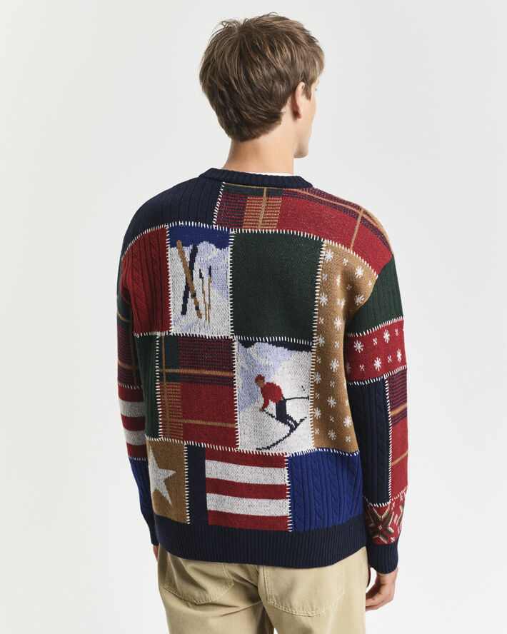 Gant PATCHWORKED C-NECK Dark navy melange