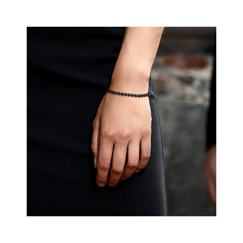 Bracelet Femme Perles de culture d'eau douce Noires 5-6 mm et Fermoir Or Blanc 750/1000