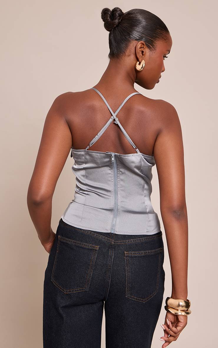 Charbon Top Long À Bretelles En Satin Avec Détail Drapé