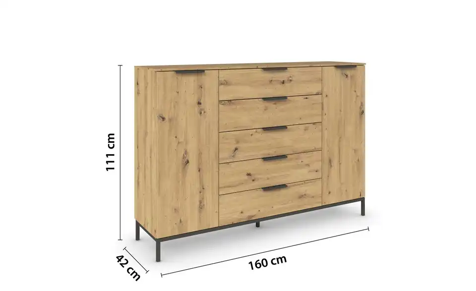 Highboard Eiche Artisan (Nachbildung) Eiche Artisan (Nachbildung) Front: Dekor, Oberboden: Dekor 160 cm Graphit