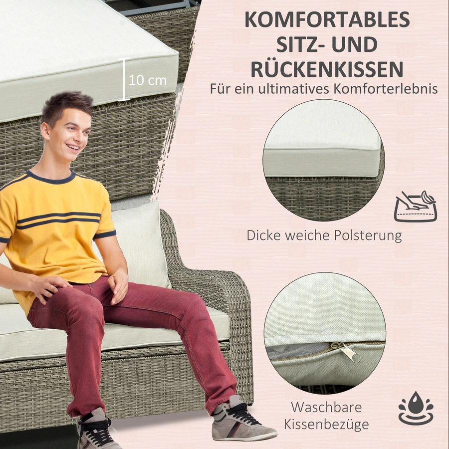 Outsunny Gartenmöbel Set mit anhebbarem Beistelltisch grau
