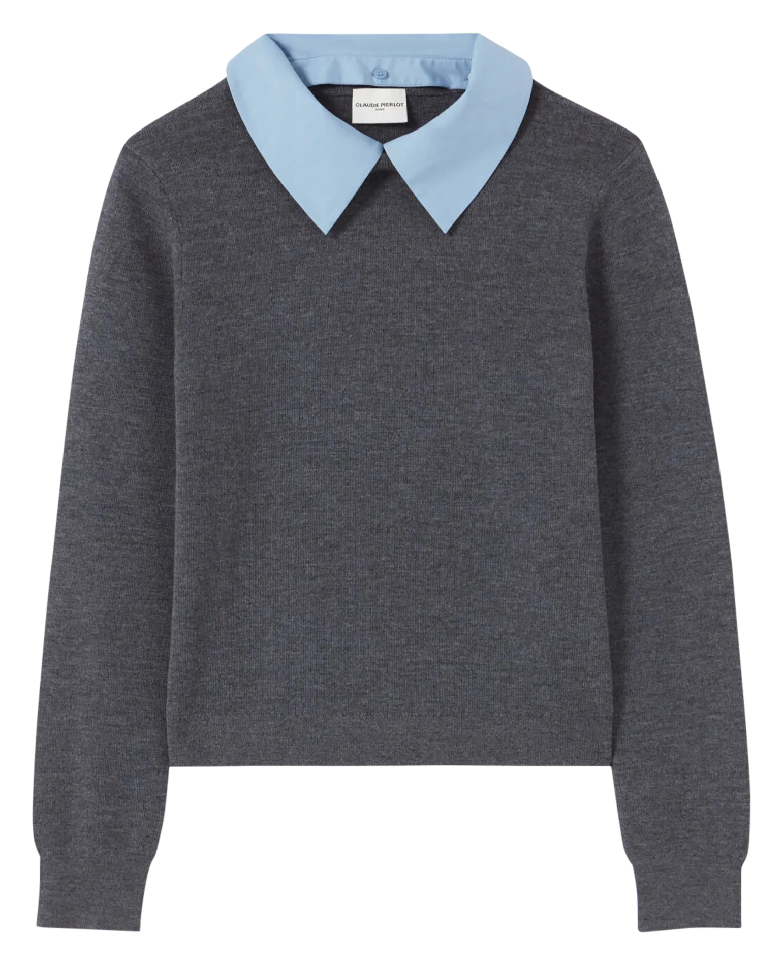 Pull droit col amovible en laine | Gris