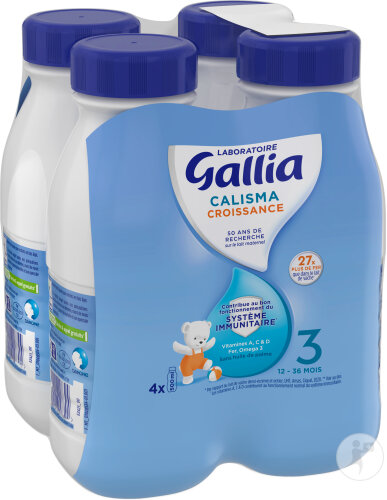 Gallia Calisma Lait Croissance 3ème Âge 12-36 Mois Bouteilles 4x500ml