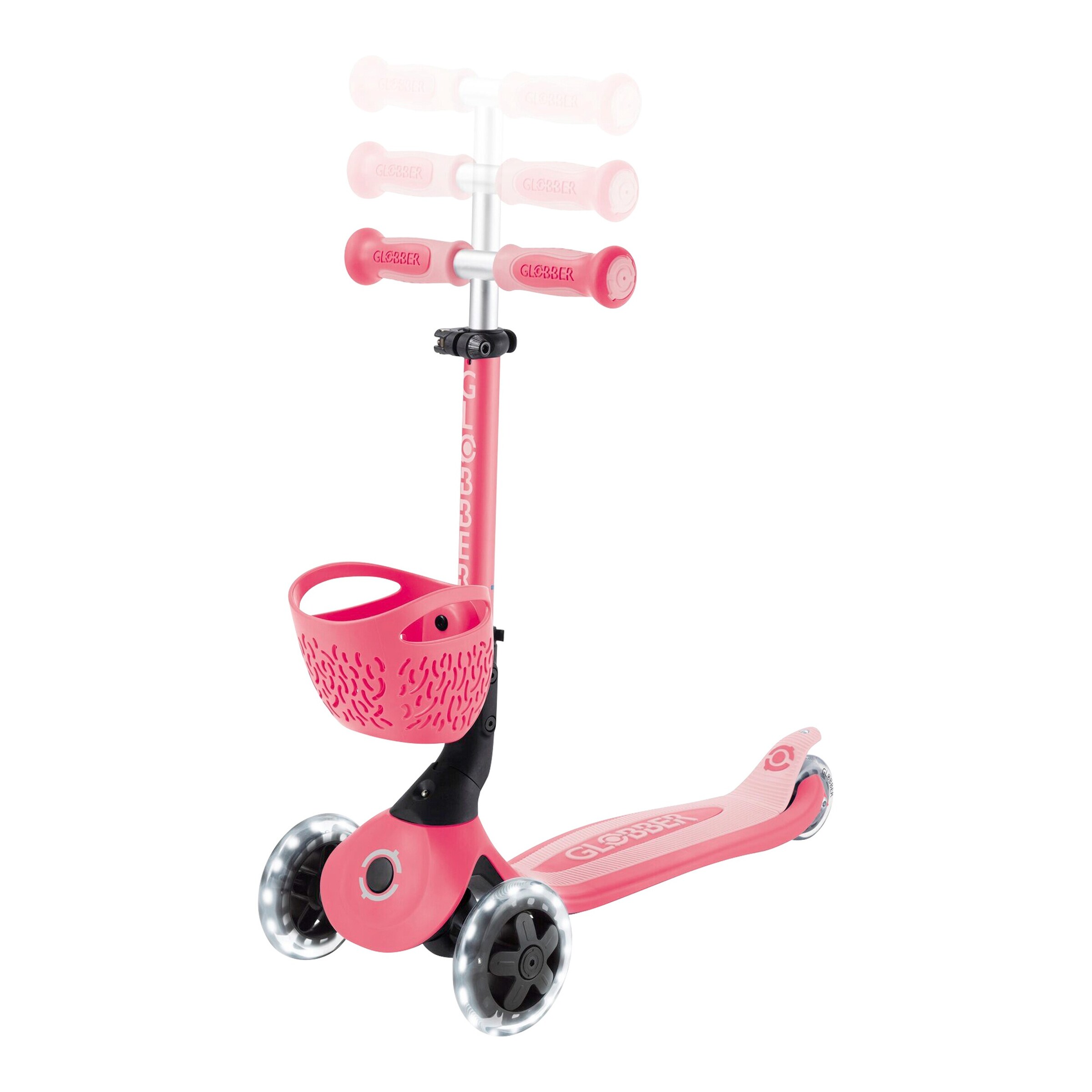 Globber Scooter 3in1 Go-Up Baby 360 mit Leuchtrollen und Leuchtmodul pink/rosa