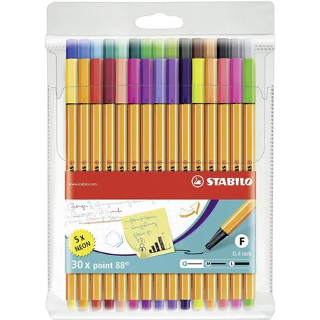 Fineliner - STABILO point 88 - 30er Pack - mit 30 verschiedenen Farben inklusive 5 Neonfarben