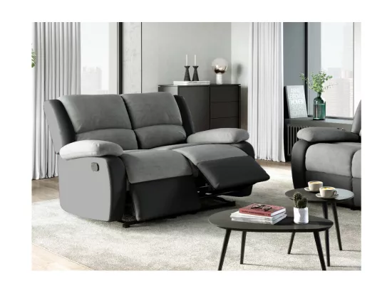Canapé Relaxation 2 places Microfibre et Simili Léo - Gris et Noir - L143 x 93 x 96cm - Loungitude