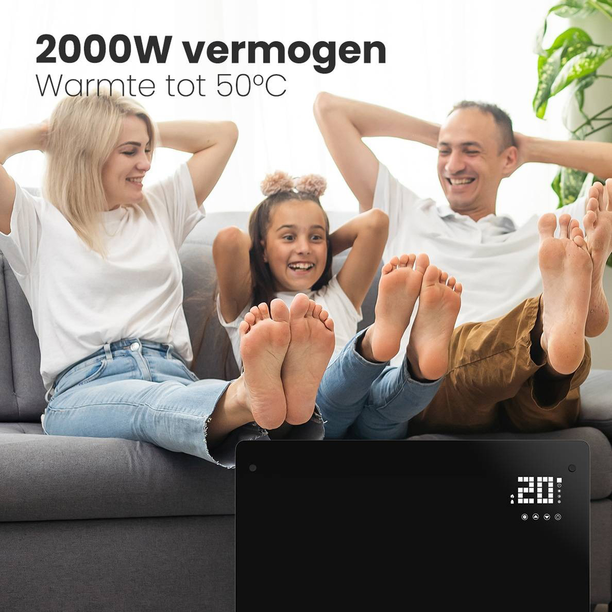 Auronic 2000 watt glazen paneelverwarming - Black
