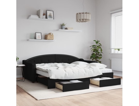 VIDAXL - Lit de jour avec gigogne et tiroirs noir 90x200 cm tissu