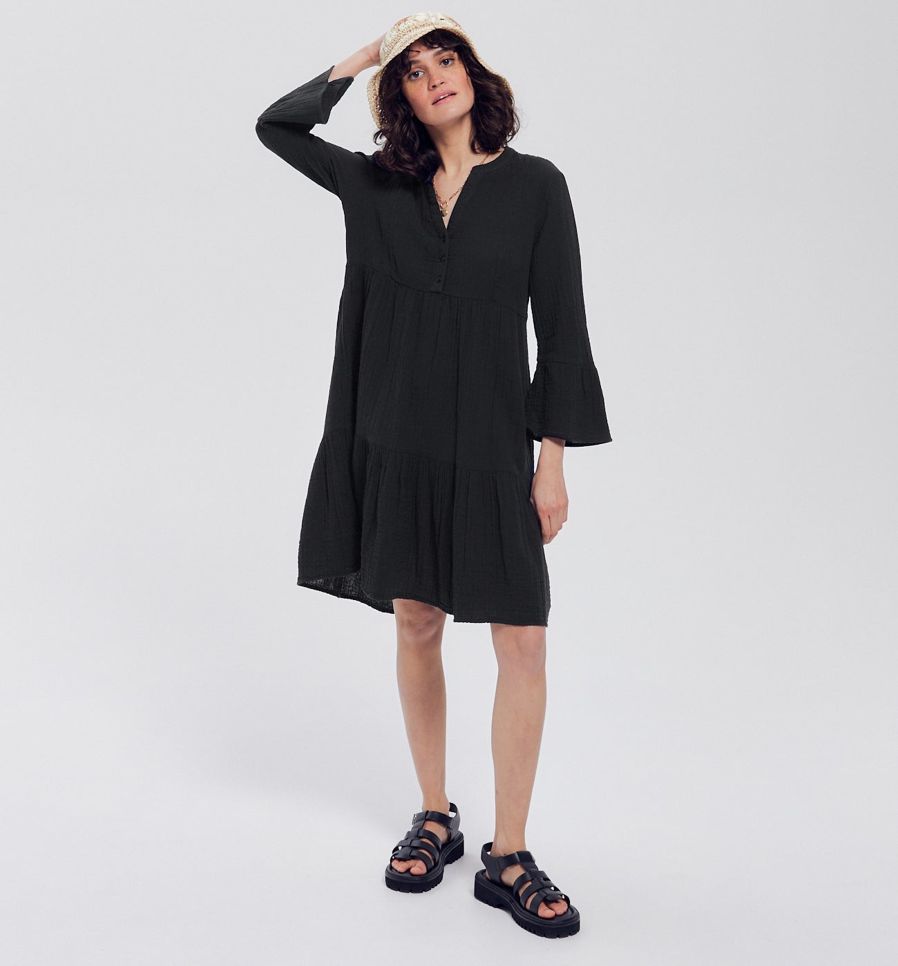 Robe THELMA en gaze de coton - Noir