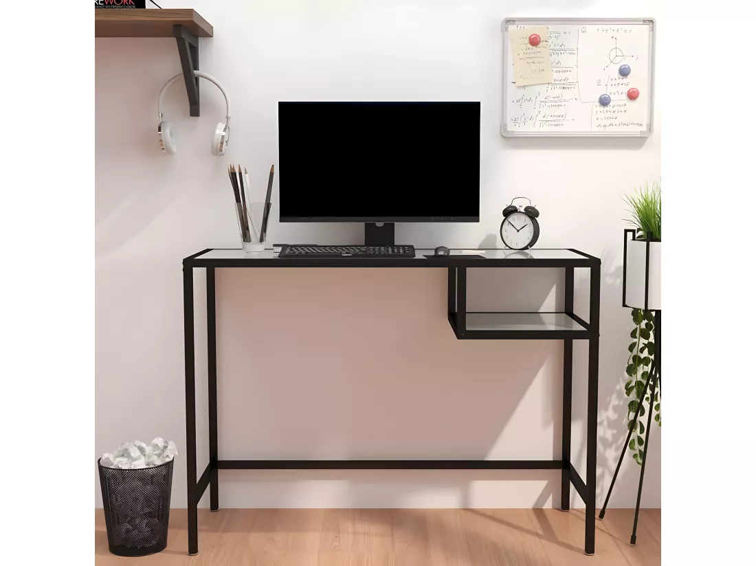 Bureau d'ordinateur Marbre blanc 100x36x74 cm Verre trempé