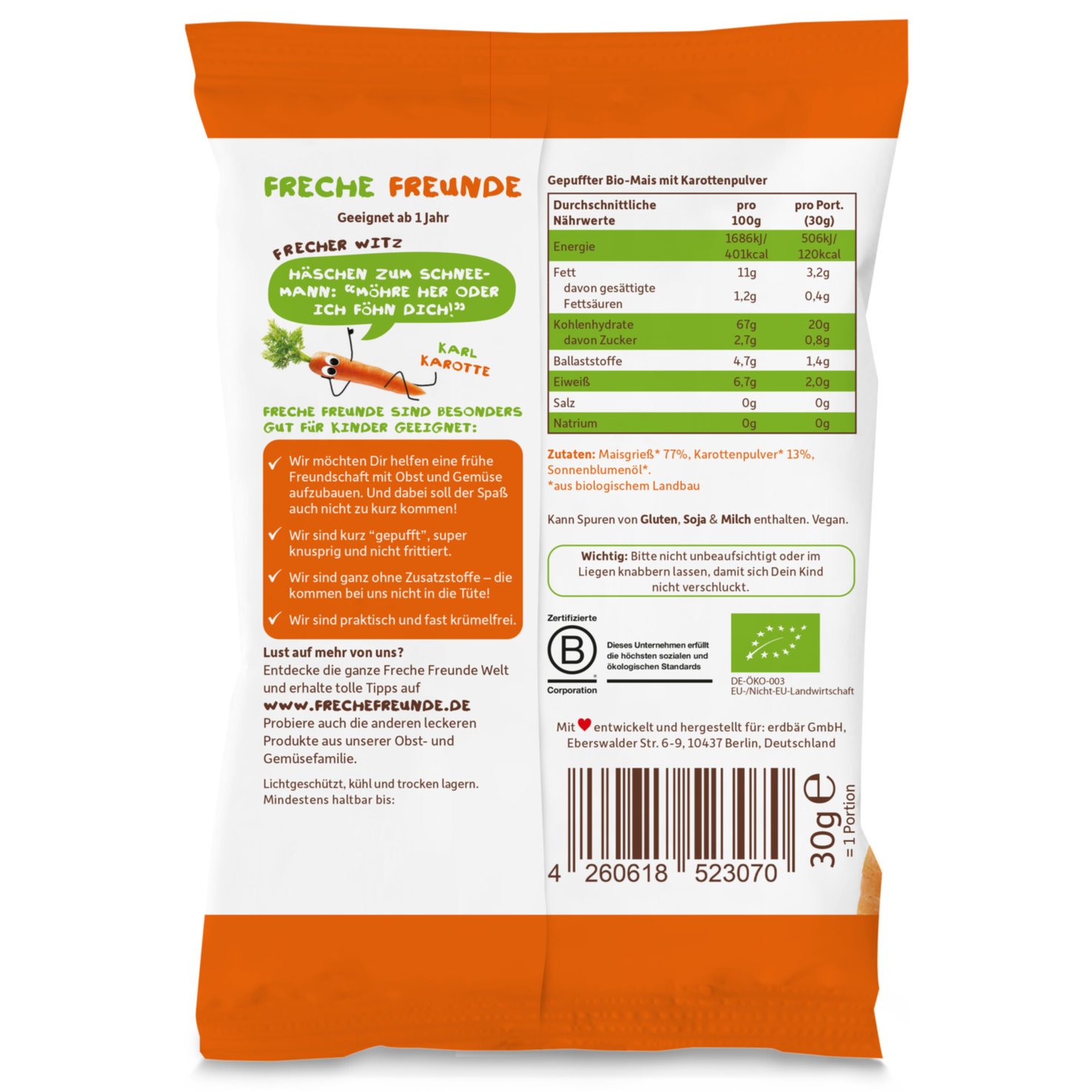 Freche Freunde Bio Knusper-Flips Karotte 12+ Monate