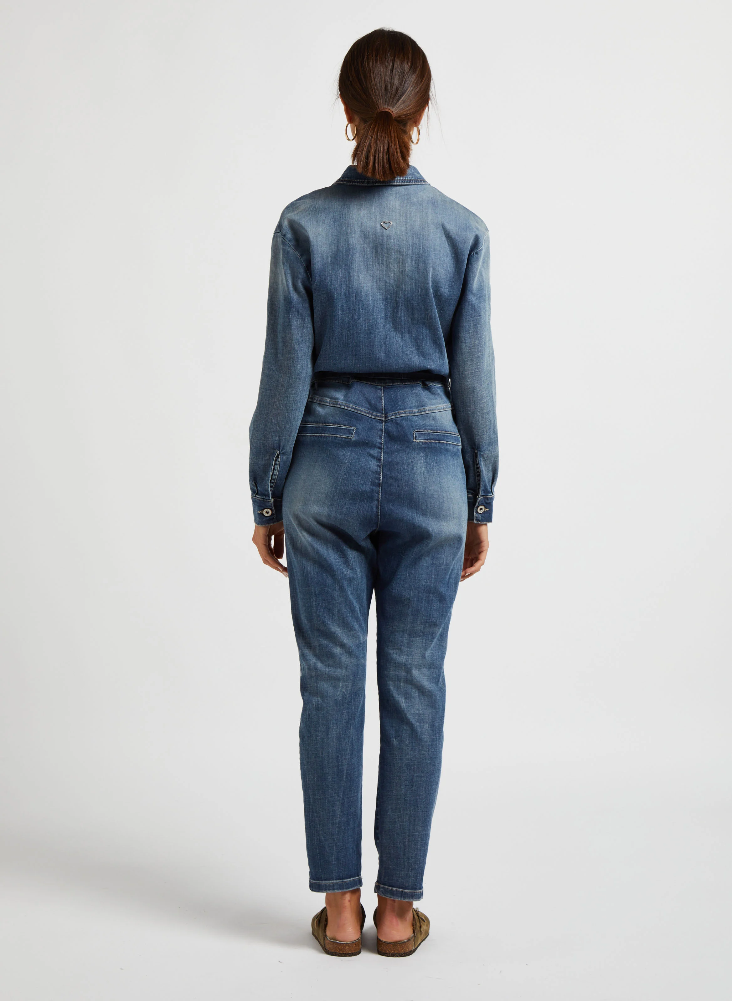 Combinaison droite en denim délavé| Bleu