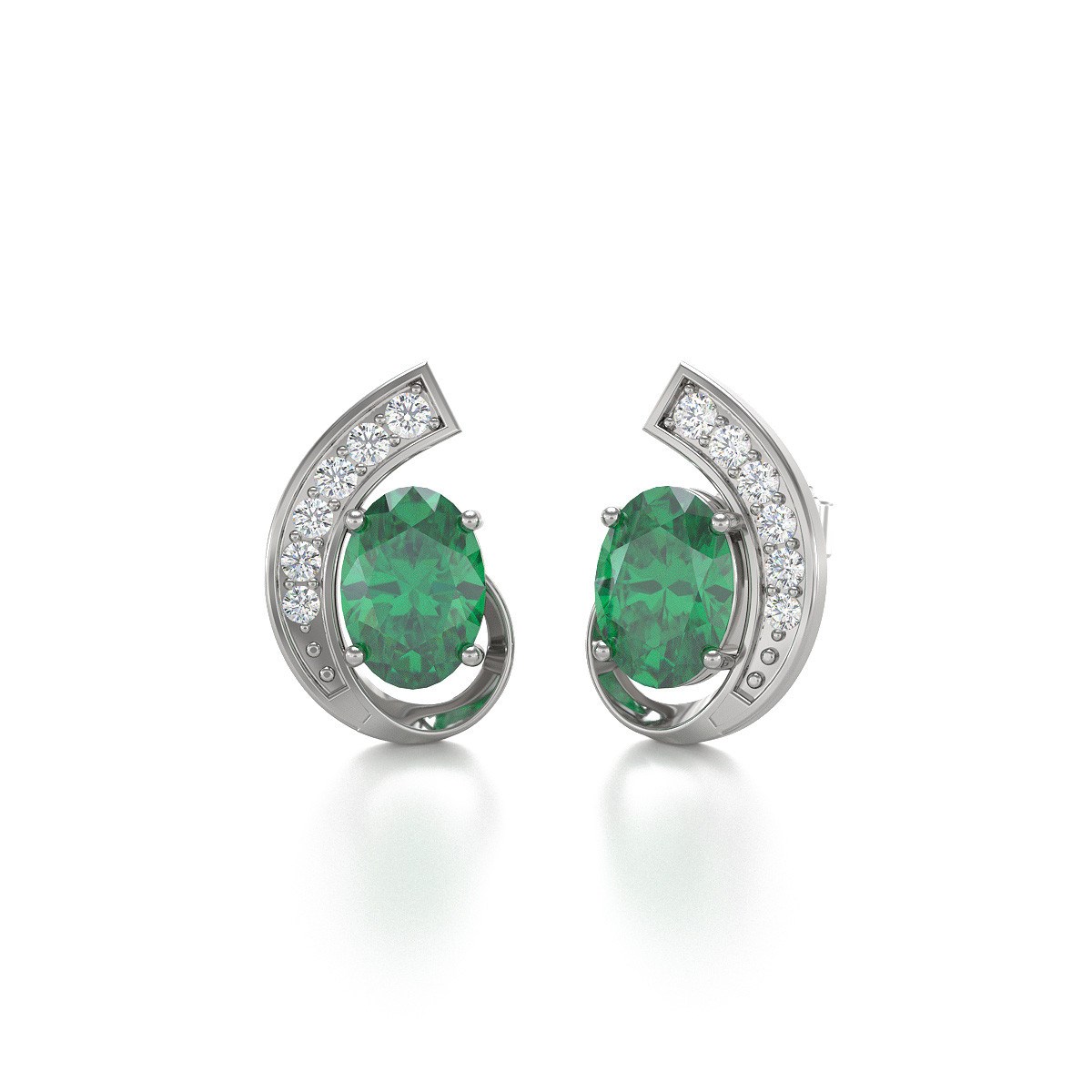 Boucles d'oreilles ADEN Or 585 Blanc Emeraude et Diamants 2.10grs