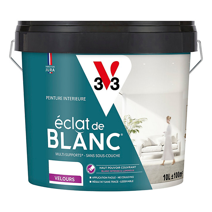 Peinture murs, plafonds et boiseries éclat de blanc V33 blanc velours 10L